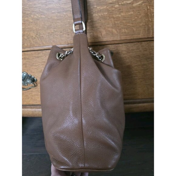 Michael Kors Frankie Brown Pebbled Leather Drawstring Convertible Shoulder Bag - Picture 3 of 12